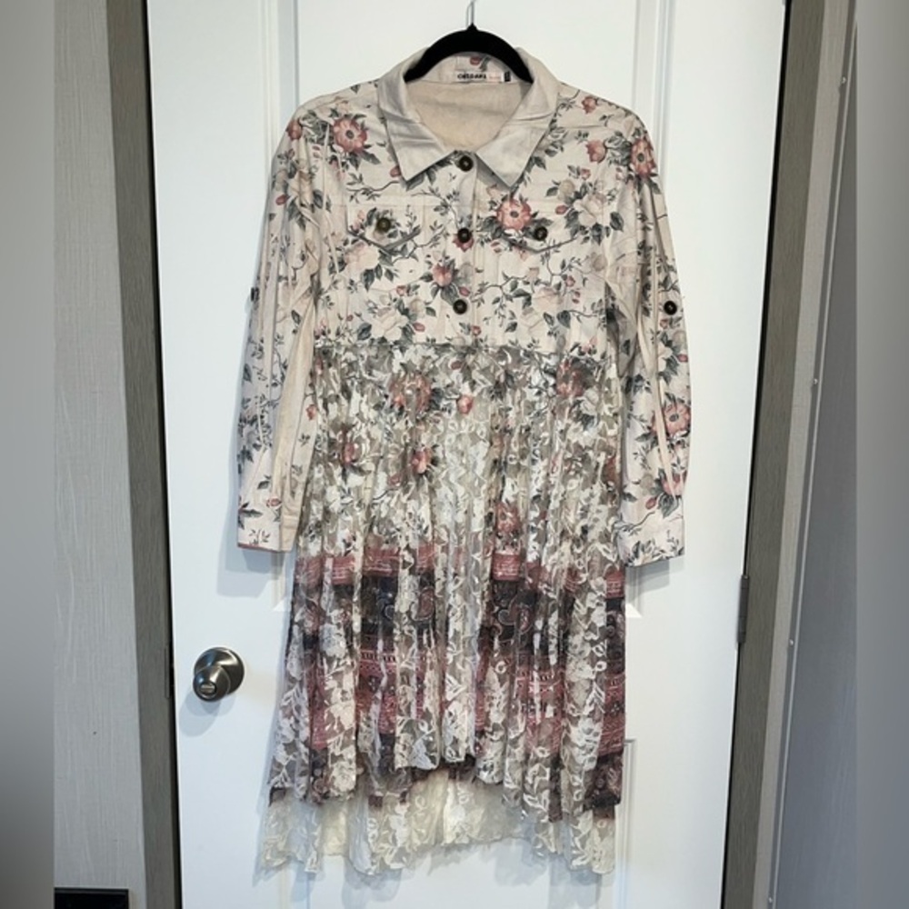 Origami By Vivien Artsy Boho Tunic Top Fairy Whimsy Long Lace Women’s Sz S/M